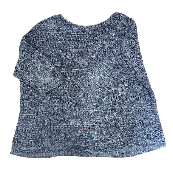 J. JILL Blue Cotton Open Knit Crochet Stretch Pullover Sweater Women's Large - Picture 1 of 7